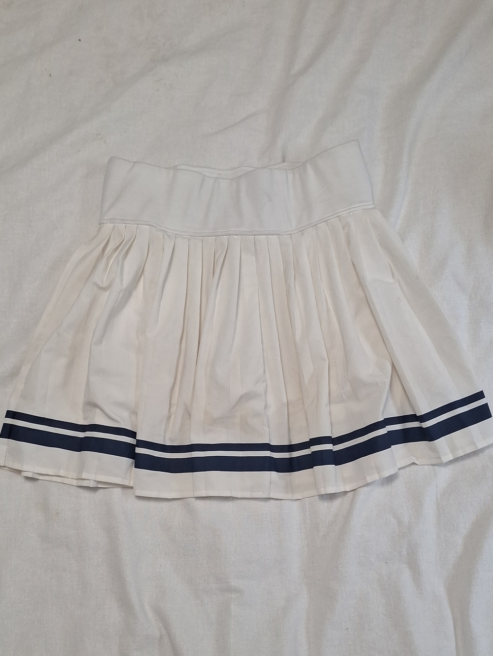 Sincerely Jules White Pleated Skort with Navy Stripes